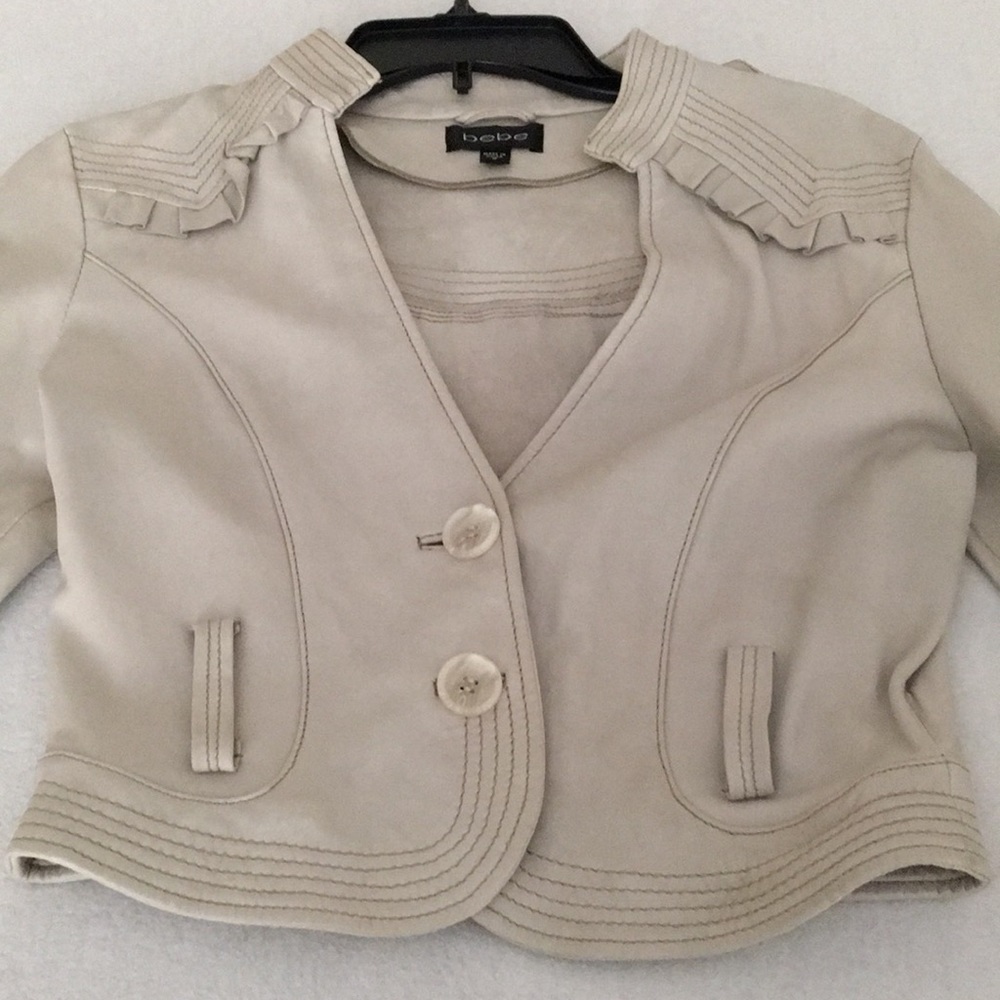 bebe 100% leather blazer jacket stone color medium